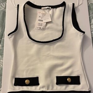 Zara Elegant White and Black Women's Top